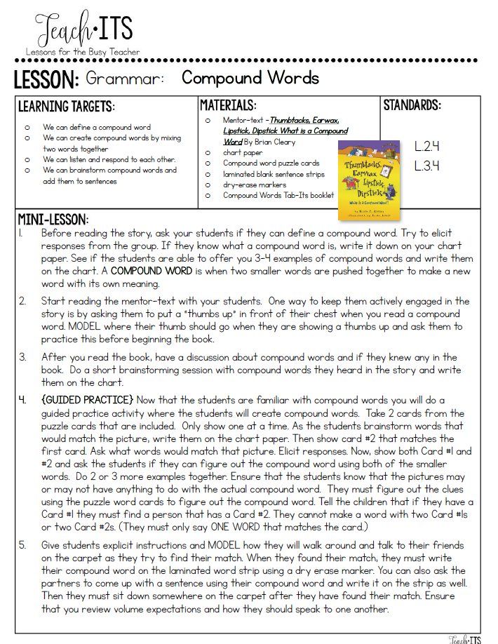 Compound Words Lesson Plan – Simply Skilled Teaching