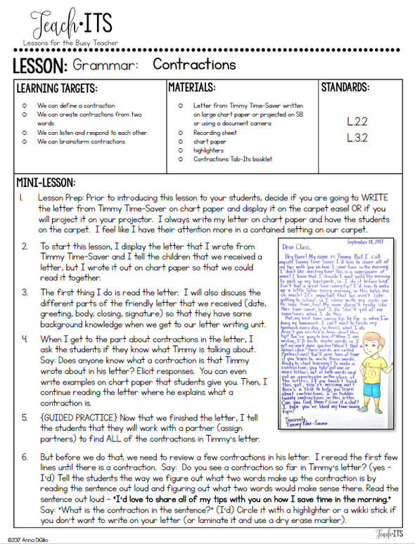 Contractions Lesson Plan