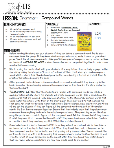 Compound Words Lesson Plan – Simply Skilled Teaching