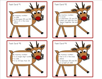 Number Sense Radical Reindeer Task Cards